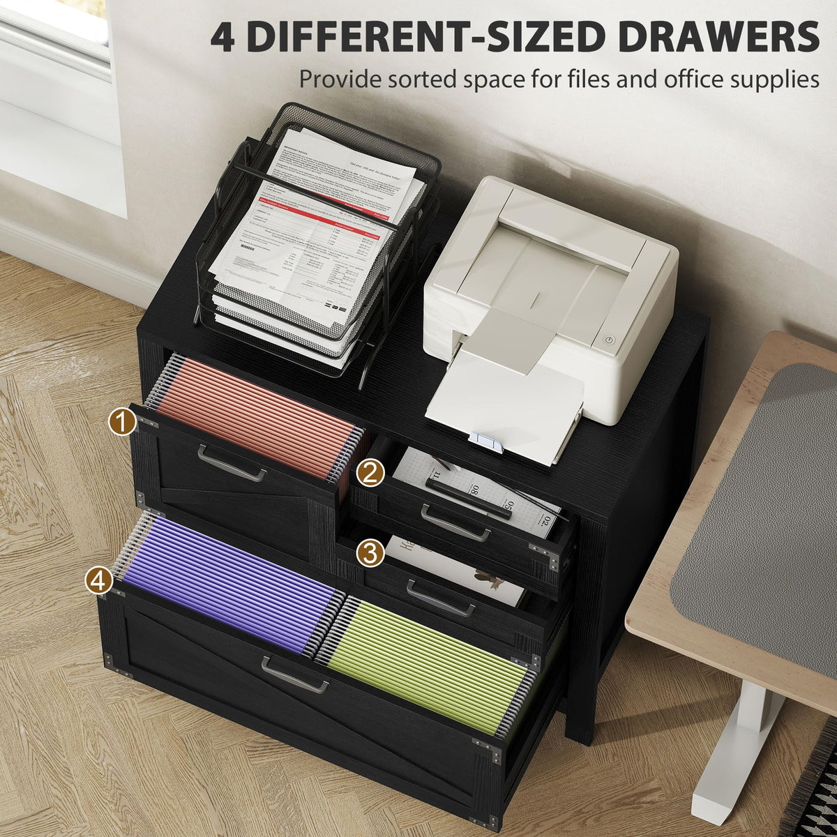 Black 4 Drawer File Cabinet F848
