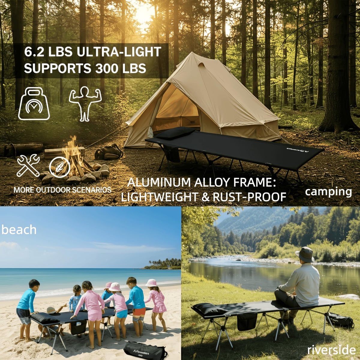 Lightweight Foldable Camping Cot 300 lbs Capacity G644