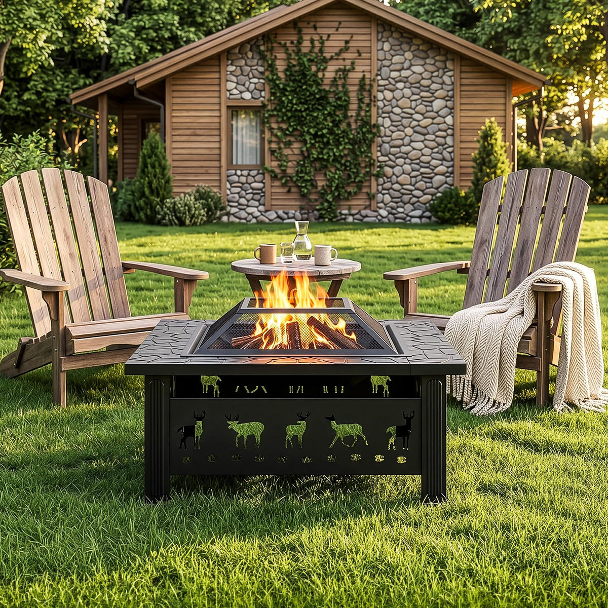 32 Inch Square Wood Burning Fire Pit Table Z51806