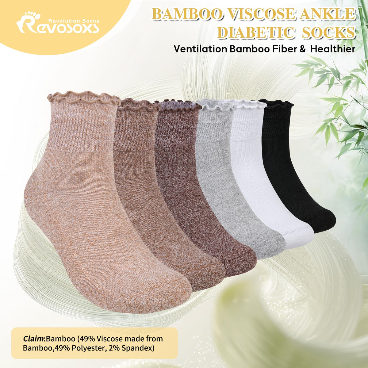 6 Pairs Non Binding Wide Seamless Diabetic Ankle Socks H79321