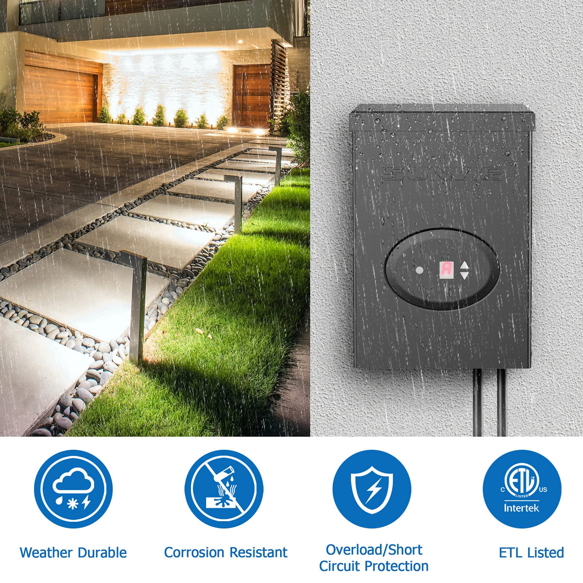 200W Low Voltage Landscape Lighting Transformer with Timer and Photocell Sensor D2407