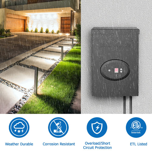 200W Low Voltage Landscape Lighting Transformer with Timer and Photocell Sensor D2407