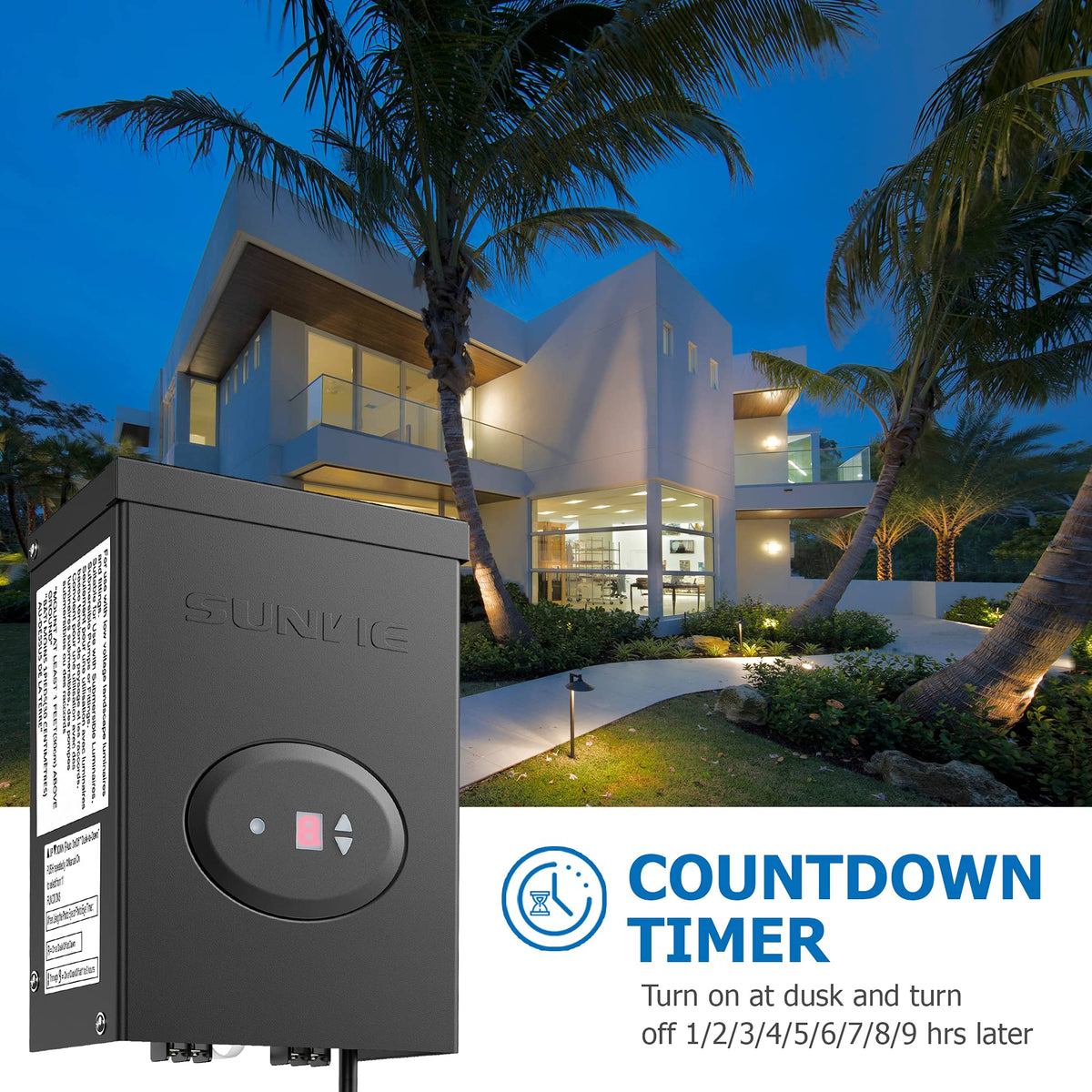 200W Low Voltage Landscape Lighting Transformer with Timer and Photocell Sensor D2407