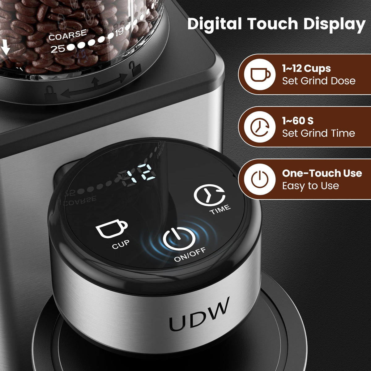 Conical Burr Stainless Steel Coffee Grinder Y4748