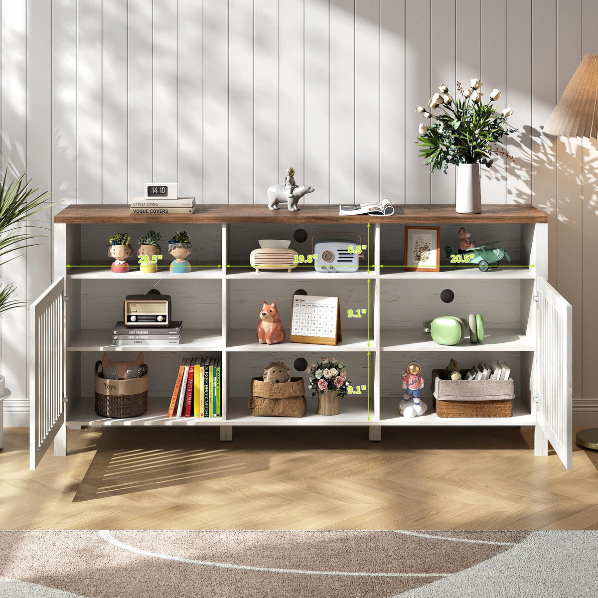 White TV Stand with Grille Doors and Adjustable Shelves N426819