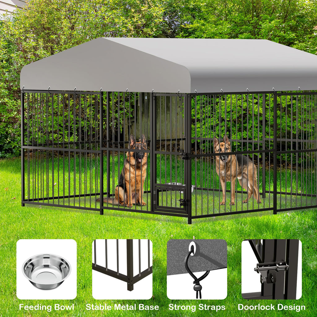 10X10x6 ft Heavy-Duty Metal Outdoor Dog Kennel with Lockable Door A88460