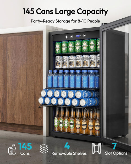 145 Can 4.5 Cu.ft Mini Fridge with Glass Door G876018