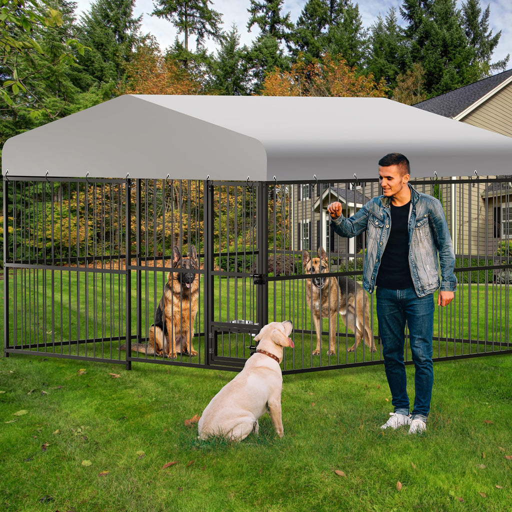 10X10x6 ft Heavy-Duty Metal Outdoor Dog Kennel with Lockable Door A88460