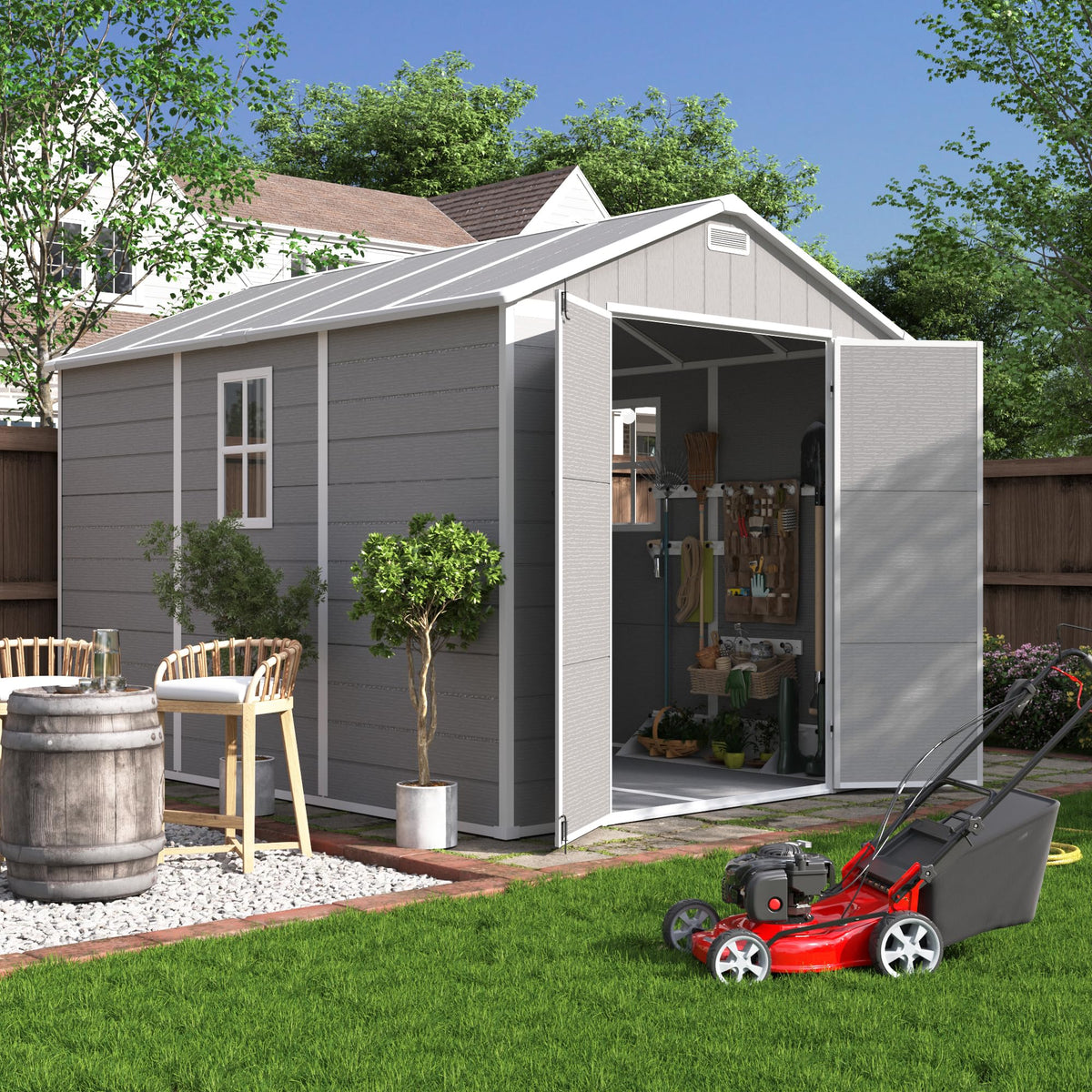 Plastic Storage Shed 7.5x10FT Grey White H9884