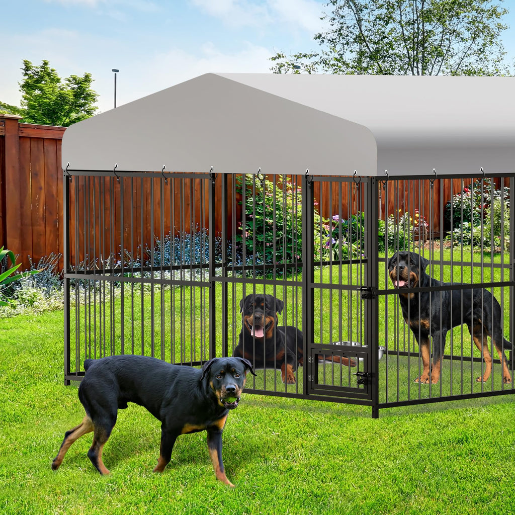 10X10x6 ft Heavy-Duty Metal Outdoor Dog Kennel with Lockable Door A88460